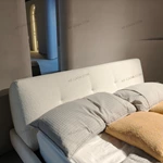 White Bouclé Upholstered Bed with Rounded Headboard & Low-Profile Base